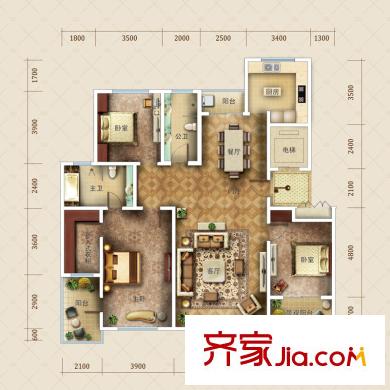 九英里顥苑4#樓高層標(biāo)準(zhǔn)層E戶型 3室2廳2衛(wèi)1廚
