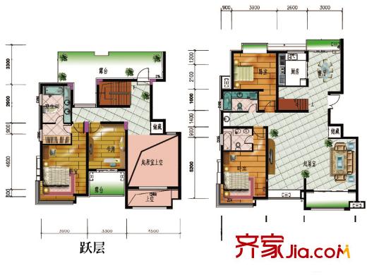 彩虹湖14號樓小高層頂層復式F戶型 4室2廳2衛(wèi)1廚