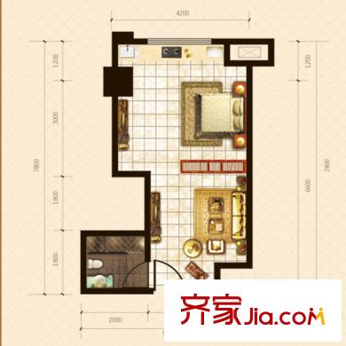 金橋國(guó)際1#2#樓標(biāo)準(zhǔn)層B戶型 1室1廳1衛(wèi)1廚