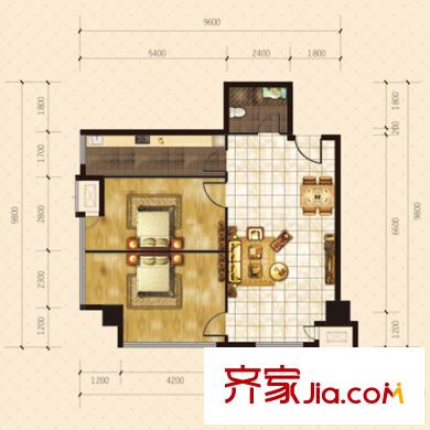 金橋國(guó)際1#2#樓標(biāo)準(zhǔn)層D戶型 2室2廳1衛(wèi)1廚