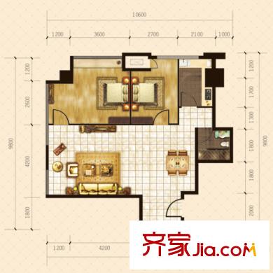 金橋國(guó)際1#2#樓標(biāo)準(zhǔn)層A戶型 2室2廳1衛(wèi)1廚