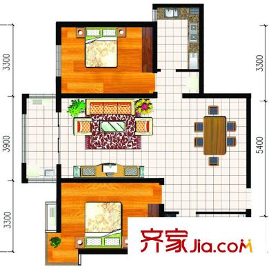 中南名邸1#樓B型 2室2廳1衛(wèi)1廚