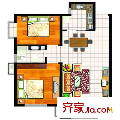 中南名邸4#樓C型 2室2廳1衛(wèi)1廚