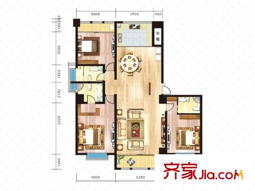 燕山公館1號(hào)樓標(biāo)準(zhǔn)層D戶(hù)型 3室2廳3衛(wèi)1廚