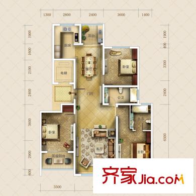 九英里顥苑4#樓高層標(biāo)準(zhǔn)層F戶型 3室2廳2衛(wèi)1廚