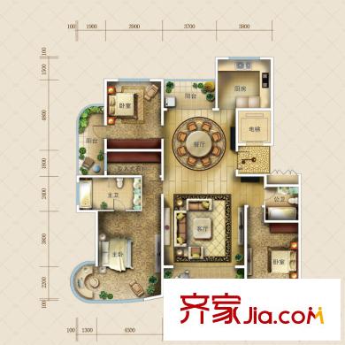 九英里顥苑1#3#樓高層標(biāo)準(zhǔn)層A戶型 3室2廳2衛(wèi)1廚