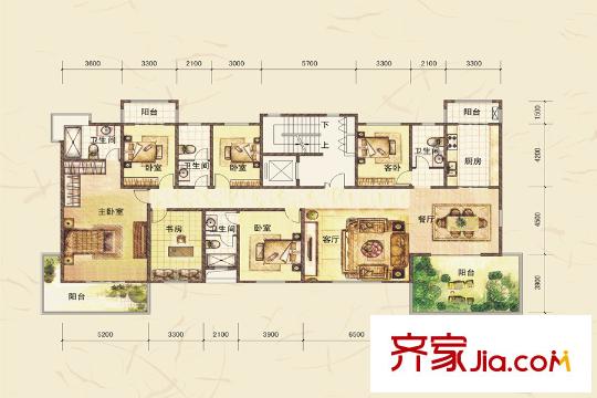 國(guó)華印象?山語墅寬景洋房D戶型 6室2廳2衛(wèi)1廚