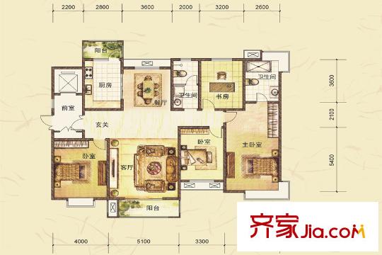 國華印象?山語墅寬景洋房B戶型 4室2廳2衛(wèi)1廚