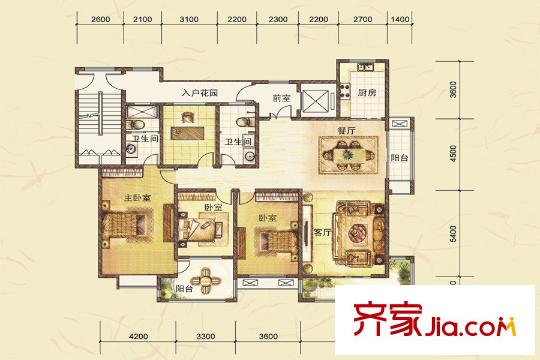 國華印象?山語墅寬景洋房A戶型  4室2廳2衛(wèi)1廚