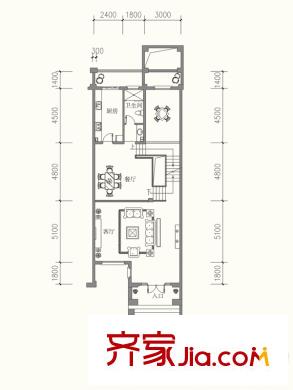 原山九號D1聯(lián)排1F戶型圖 3室1廳4衛(wèi)1廚