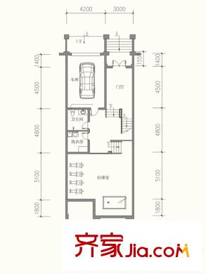 原山九號D1聯(lián)排-1F戶型圖 3室1廳4衛(wèi)1廚