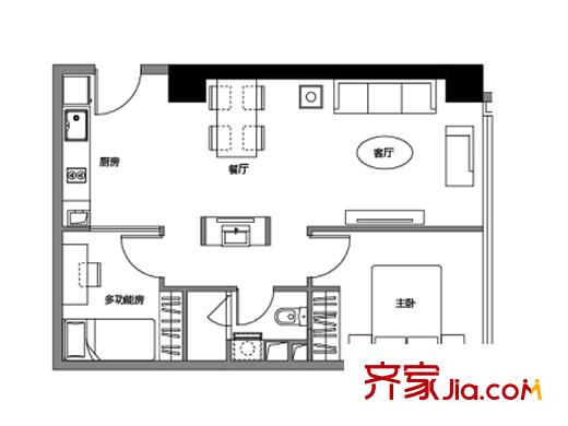 世茂國際廣場A-D棟公寓標(biāo)準(zhǔn)層E戶型 2室2廳1衛(wèi)1廚