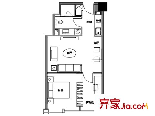 世茂國際廣場A-D棟公寓標(biāo)準(zhǔn)層F戶型 2室2廳1衛(wèi)1廚