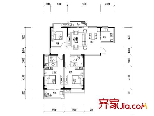 彩虹湖3號樓A戶型 3室2廳2衛(wèi)1廚