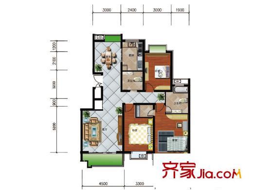 彩虹湖11、13號樓小高層B戶型 3室2廳2衛(wèi)1廚