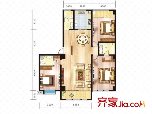 燕山公館1號(hào)樓標(biāo)準(zhǔn)層E戶(hù)型 3室2廳3衛(wèi)1廚