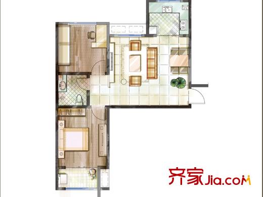 水晶東座1#樓D戶型 2室2廳1衛(wèi)1廚
