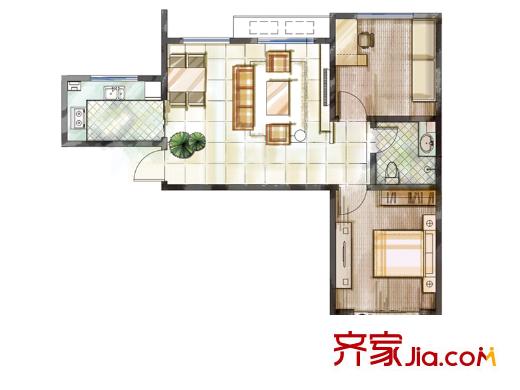 水晶東座1#樓C戶型 2室2廳1衛(wèi)1廚