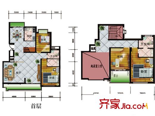 彩虹湖16號樓小高層頂層復式E戶型 4室2廳2衛(wèi)1廚