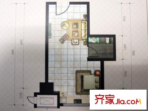 金橋國(guó)際1#2#樓標(biāo)準(zhǔn)層E戶型 1室1廳1衛(wèi)1廚