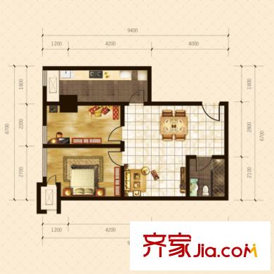 金橋國(guó)際1#2#樓標(biāo)準(zhǔn)層C戶型 2室2廳1衛(wèi)1廚