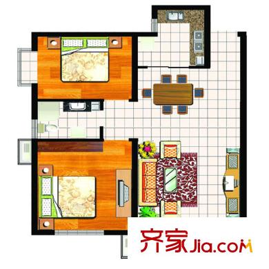 中南名邸3#樓C型 2室2廳1衛(wèi)1廚