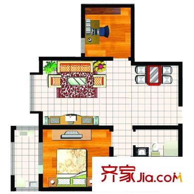 中南名邸4#樓B型 2室2廳1衛(wèi)1廚