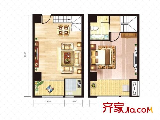 燕山公館2號(hào)樓標(biāo)準(zhǔn)層C戶(hù)型 1室2廳1衛(wèi)1廚