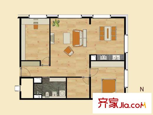 山景?明珠MOMA9、10#樓B2戶型（帶儲(chǔ)藏室） 2室2廳1衛(wèi)1廚