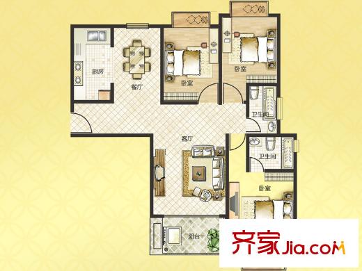 永大頤和園三期7#樓C戶型 3室2廳2衛(wèi)1廚