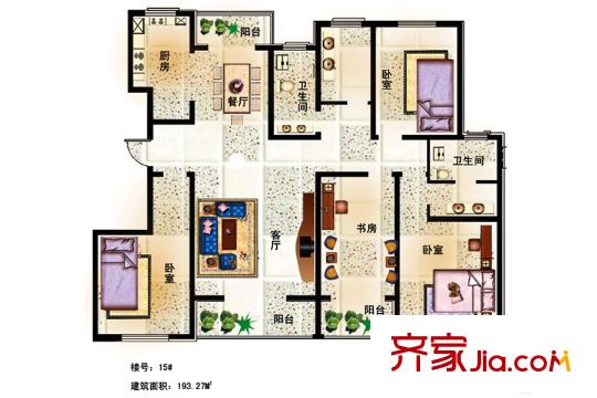 永大頤和園一期15#樓標(biāo)準(zhǔn)層戶型 4室2廳2衛(wèi)1廚