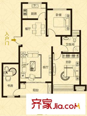 祥生?中央華府E1'戶型 3室2廳1衛(wèi)1廚