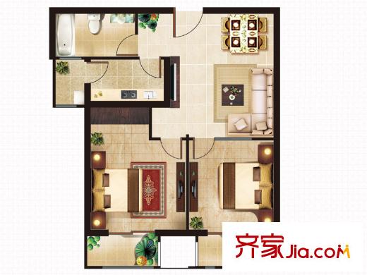 丁豪廣場二期EK座公寓標(biāo)準(zhǔn)層08戶型 2室2廳1衛(wèi)1廚