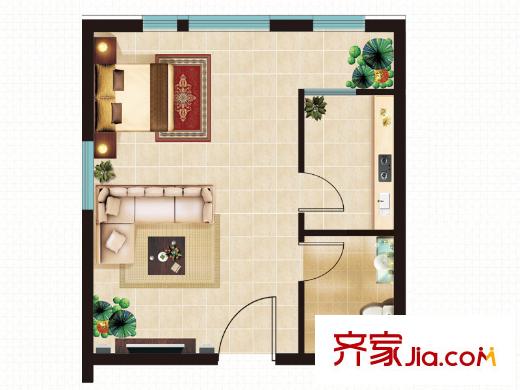 丁豪廣場二期EK座公寓標(biāo)準(zhǔn)層06戶型 1室1廳1衛(wèi)1廚