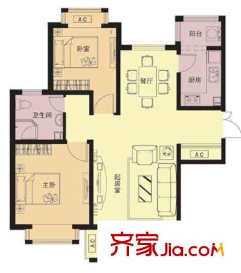 黃金99D3戶型圖 2室2廳1衛(wèi)1廚