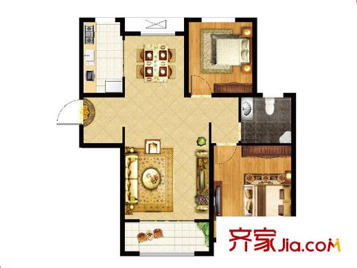 黃金99御園C戶型 2室2廳1衛(wèi)1廚