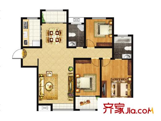 黃金99御園E戶型 3室2廳2衛(wèi)1廚