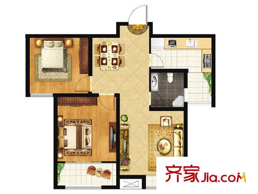 黃金99御園F戶型 2室2廳1衛(wèi)1廚
