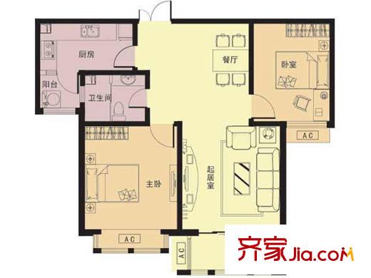 黃金99D2戶型圖 2室2廳1衛(wèi)1廚