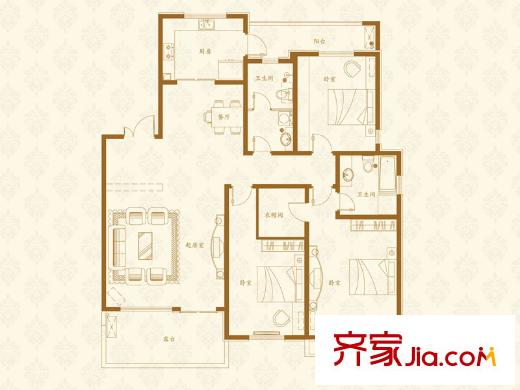 三箭匯福山莊?攬山23號樓09戶型 3室2廳2衛(wèi)1廚