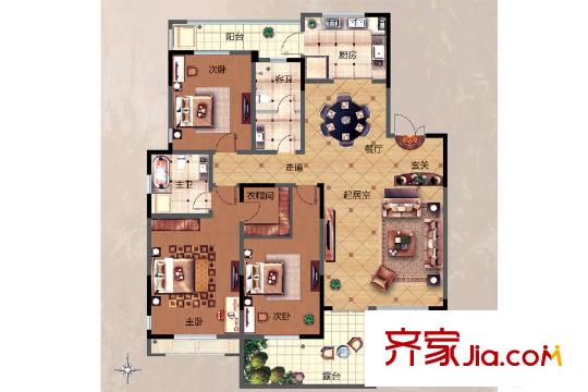 三箭匯福山莊?攬山26#三層162平戶型圖 3室2廳2衛(wèi)1廚