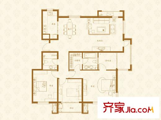 三箭匯福山莊?攬山5號樓05戶型 3室2廳2衛(wèi)1廚