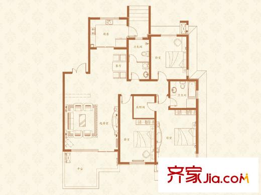 三箭匯福山莊?攬山23號樓06戶型 3室2廳2衛(wèi)1廚