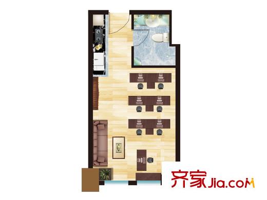 和信SOHO1、2#樓辦公戶型04 1室1廳1衛(wèi)1廚
