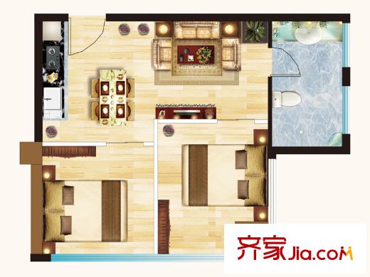 和信SOHO2#樓標(biāo)準(zhǔn)層1戶型 1室1廳1衛(wèi)1廚