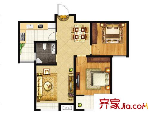 黃金99御園D戶型 2室2廳1衛(wèi)1廚