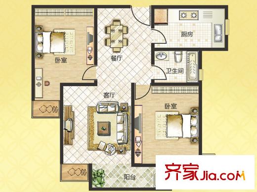 永大頤和園三期7號(hào)樓B戶型 2室2廳1衛(wèi)1廚
