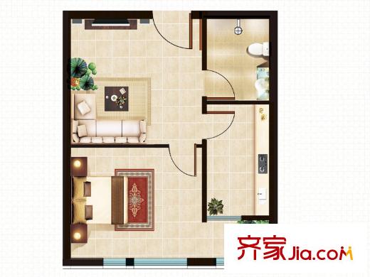 丁豪廣場二期H座公寓標(biāo)準(zhǔn)層01戶型 1室1廳1衛(wèi)1廚