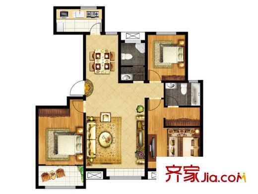 黃金99御園9號樓10號樓G戶型圖 3室2廳2衛(wèi)1廚