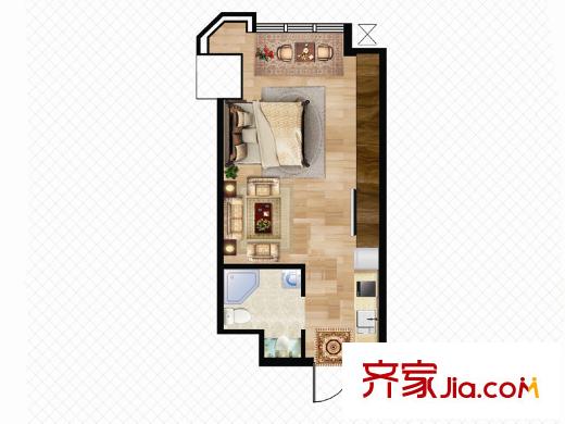 夢(mèng)世界LOMO中心一期1#樓自由自宅B戶型 1室1廳1衛(wèi)1廚